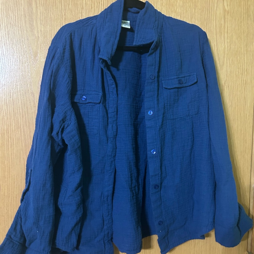 Blair Navy Blue 100% Cotton 3/4 Sleeve Button Up Shirt Light weight